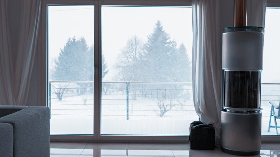 Snowy winter from home interior window