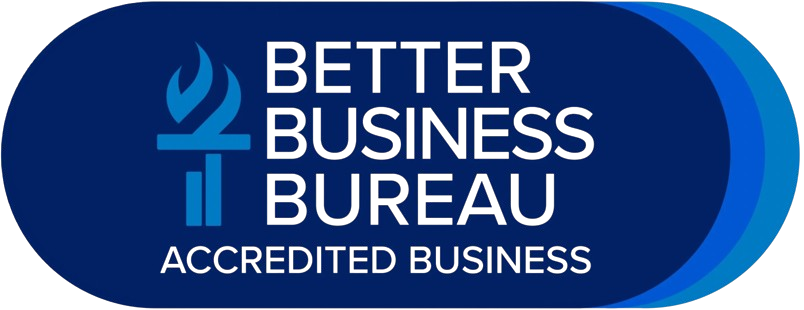 BBB Accredited Business logo: blue rounded badge with the text 'Better Business Bureau' and 'Accredited Business'
